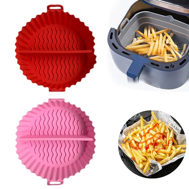 Divide Silicone Air Fryers Oven Baking Tray Pizza Fried Chicken Airfryer Silicone Basket Reusable Airfryer Pan Liner Accessories