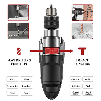 AC 110V/220V Multifunction Electric Drill Powerful Impact Drill Electric Hammer Infinitely Variable Speed Power Tools EU/US Plug