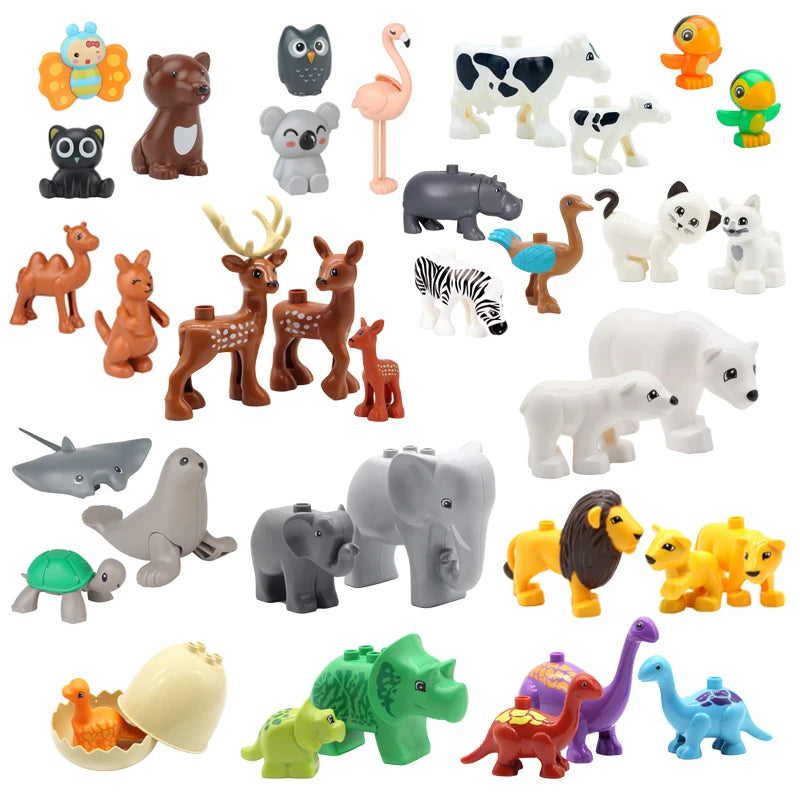 Big Building Blocks Zoo Animals Accessories Poultry Farm Sea Dinosaur Assemble Bricks Sets DIY Education Toys For Children Gifts