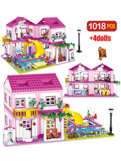 City House Summer Holiday Villa Castle Building Blocks Sets Figures Swimming Pool DIY Toy For Kids Friends Girls Birthday Gift