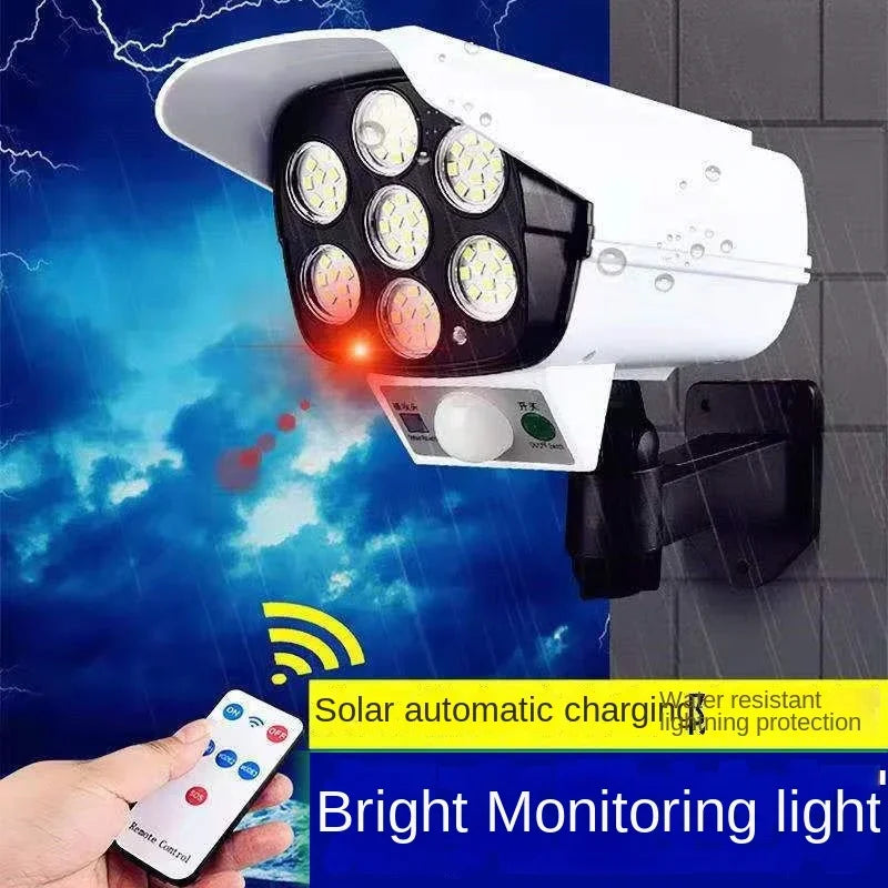 Outdoor Solar Light Motion Sensor Security Dummy Camera Wireless Flood Light IP65 Waterproof 77 LED Lamp 3 Mode For Home Garden