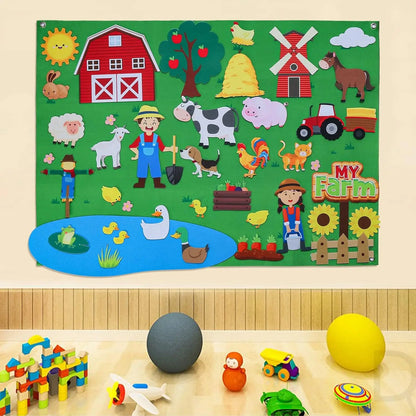 Felt Story Board Set Toy for kids Farm Animals Preschool Education Early Learning Interactive Play Mat Wall Hanging Gift for To