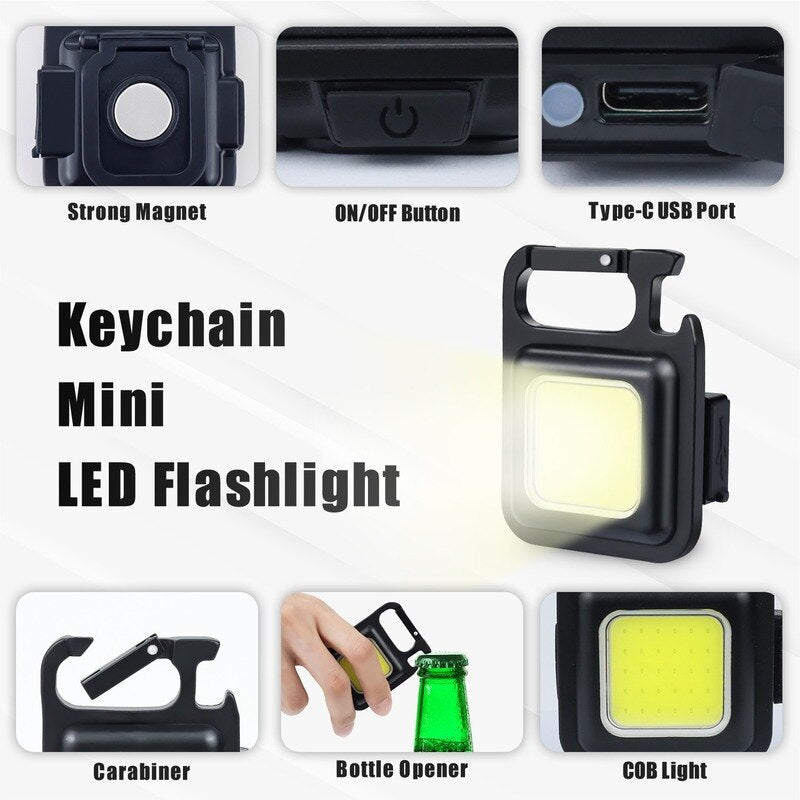 1-5PCS Mini LED Flashlight Portable COB Keychain Work Lights 500LM USB Charging Waterproof For Outdoor Walking Camping Lighting