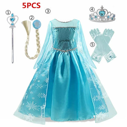 Elsa Dress for Girls 3-10 Yrs Birthday Role Elsa Princess Dress For Kids Halloween Carnival Easter Party Cosplay Girls Costume