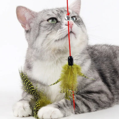 Cat Toy Feather Cats Sticks Cat Toys Interactive Double Feather Toys Cats Teasing Kitten Teaser Stick with Bell Toy Pet Products