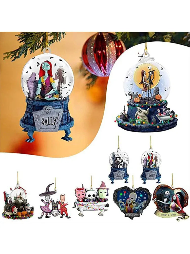 Disney Cartoon The Nightmare Before Christmas Sally Jack Anime Figures Christmas Tree Decoration Acrylic Plane Pendant Kids Toys