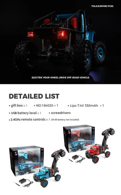 Wltoys 184020 1:18 Mini RC Car 2.4G With LED Lights 4WD Off-Road Electric Crawler Vehicle Remote Control Truck Toy for Children