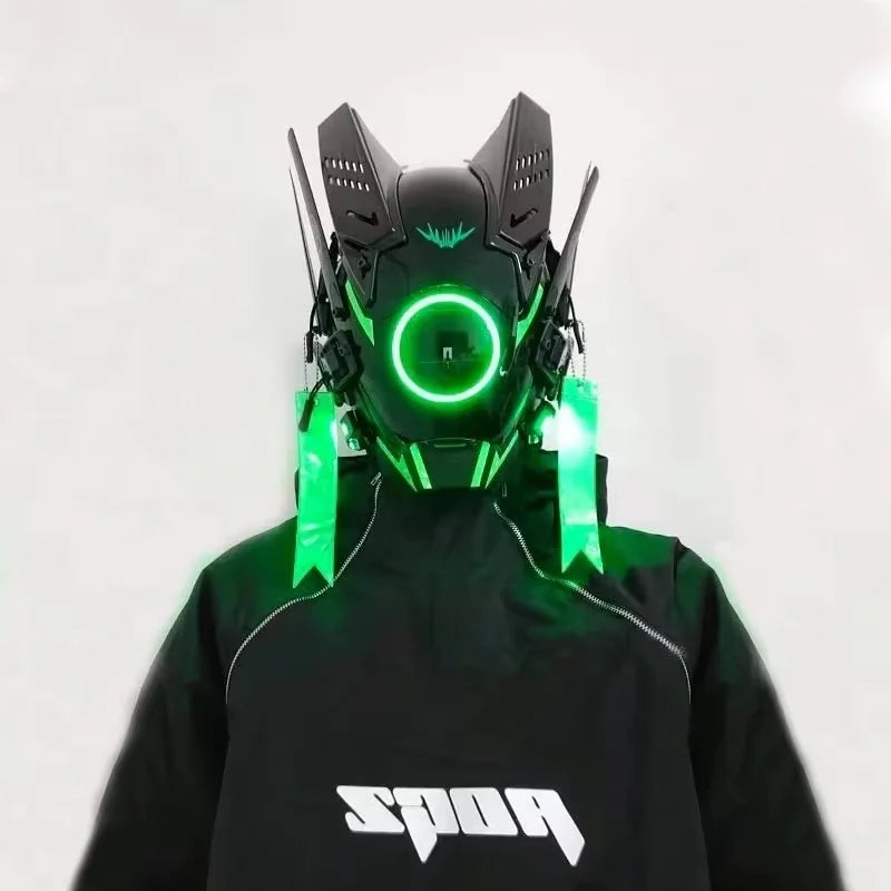 Cyberpunk Helmet Shinobi Mask Robot Samurai Mask Cosplay Techwear Cyber Punk Hi-tech Helmet Armor Futuristic Toy with LED Light