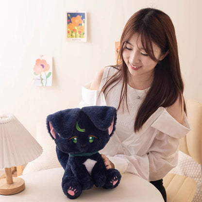 Game Genshin Black Cat Fluffy Impact Wanderer Pet Plush Toy Scaramouche Cat Cosplay Doll Soft Stuffed Pillow Christmas Gift