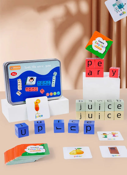 Montessori Wooden Word Spelling Game Learning Toy Alphabet Block with 54 Cards Parent-child Interactive Puzzles Toys Kids Gifts