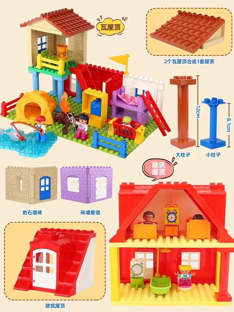 Big Building Block Accessories Compatible Duplos Houses Villas Construction Gear Rotate Connection Children Assembly Parts Toys