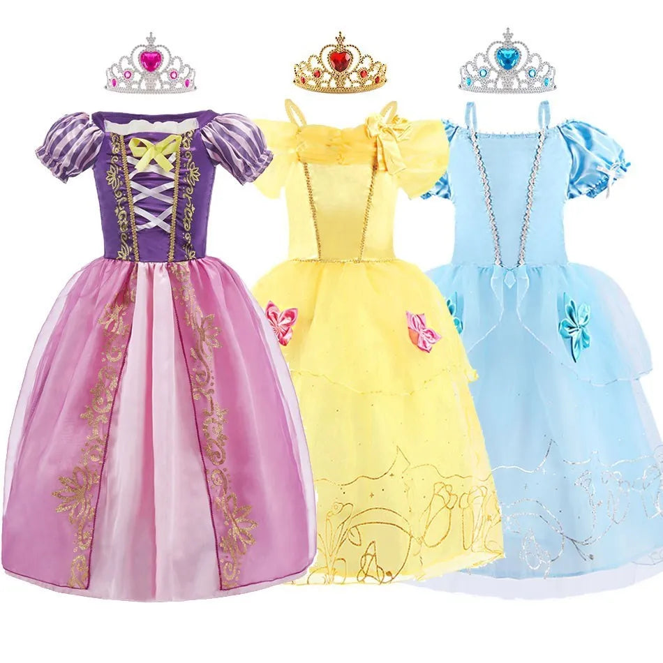 Rapunzel Dress for Girls Cinderella Belle Dress Up Fantasy Children Birthday Party Princess Costume Kids Halloween Clothes