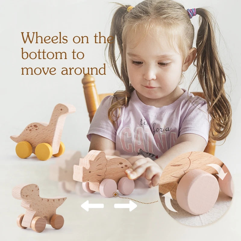 1PC Baby Toy Beech Wood Block Cartoon Dinosaur Car Educational Montessori Toy Baby Teething Play Gym Baby Birthday Gift Products