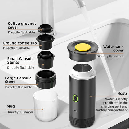 Wireless Electric Portable Espresso Coffee Machine for Car &amp; Home Camping Coffee Maker 3-in-1 Capsule Powder Travel Coffee Maker