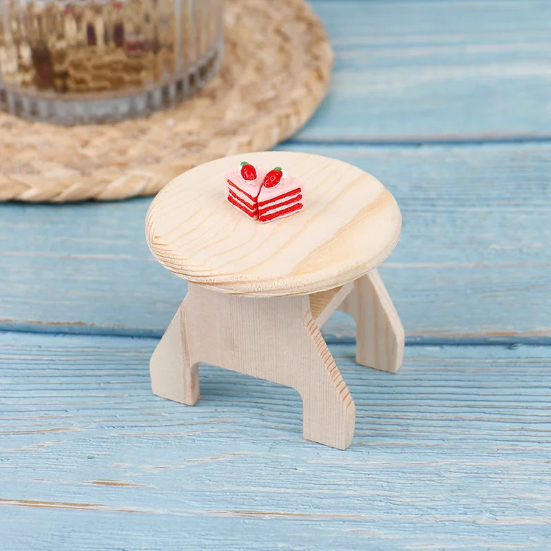 Dollhouse Mini Round Coffee Table Furniture Miniature Dollhouse Decor Wooden Handmade Bedside Table With Cabinets Wardrobe