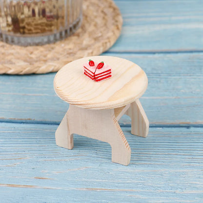 Dollhouse Mini Round Coffee Table Furniture Miniature Dollhouse Decor Wooden Handmade Bedside Table With Cabinets Wardrobe