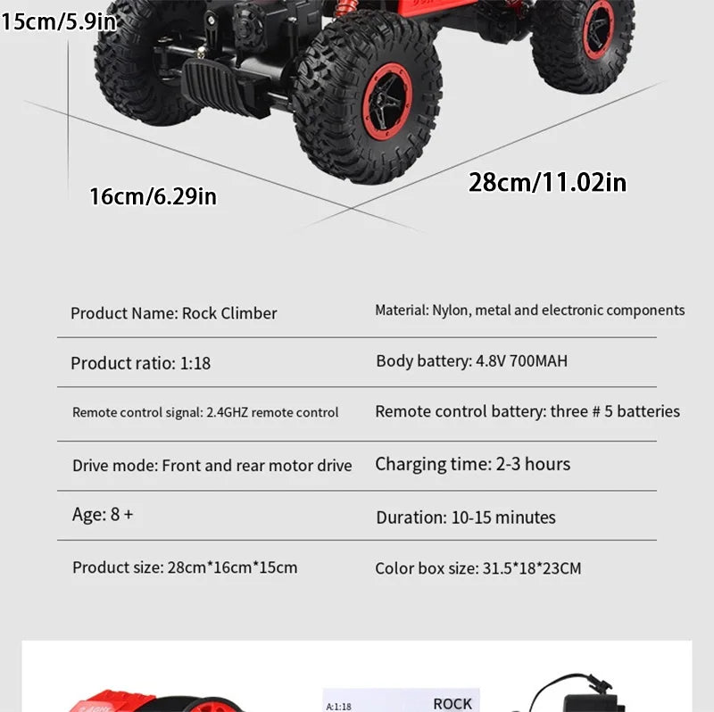 Remote Controlled Monster Truck, 2.4GHz 4WD Off-road RockTracked Vehicle, 1:16 All Terrain Rechargeable Electric Toy  Gifts