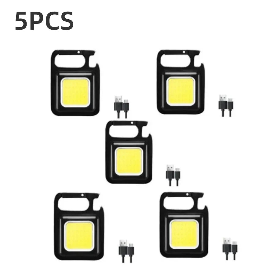 1-5PCS Mini LED Flashlight Portable COB Keychain Work Lights 500LM USB Charging Waterproof For Outdoor Walking Camping Lighting