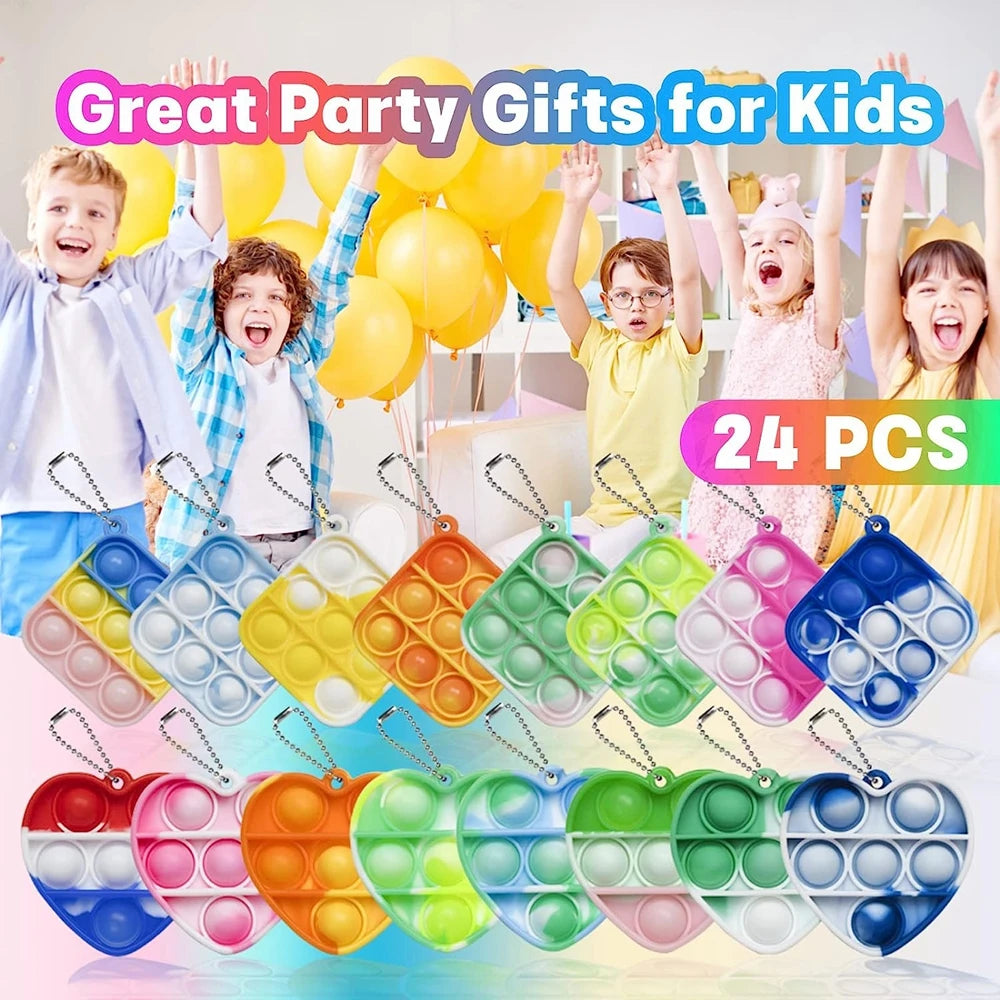 24PCS Pop Fidget Toys Party Favors 3 Shape Pop Keychain Toys Fidgets Packs Relaxing Stress Relief Sensory Toys Gift for Girl Boy