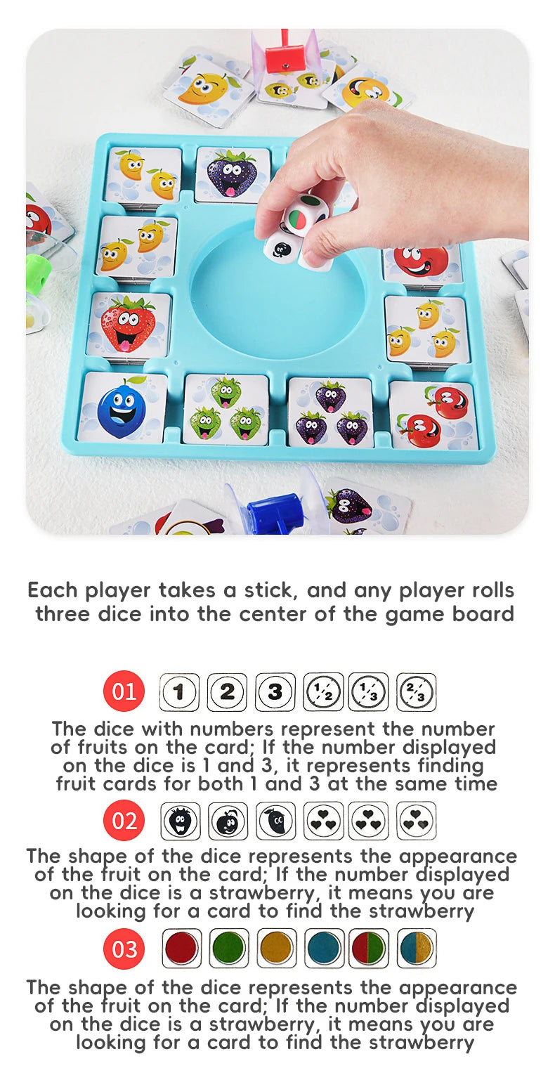 Children Education Learning Toys Fruit Sticking Game Card Dice Board Game Color Shape Cognition Party Competition Game Kids Toys