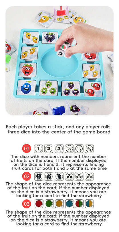 Children Education Learning Toys Fruit Sticking Game Card Dice Board Game Color Shape Cognition Party Competition Game Kids Toys