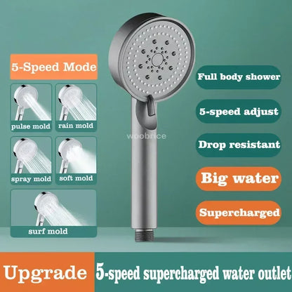 Turbo Bathroom Shower Head Strong Current Shower Heads High Pressure Powerful Rain Shower Head 5 Modes Universal Shower Head Set