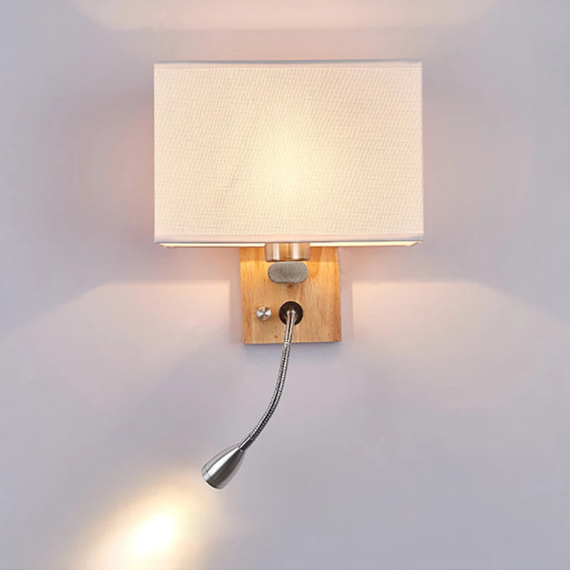 Wooden Wall Light With Oval/Rectangle Fabric Shade Base Switch Hotel Room Bedroom Frosted-glass Wall Sconce 1W Reading Spotlight