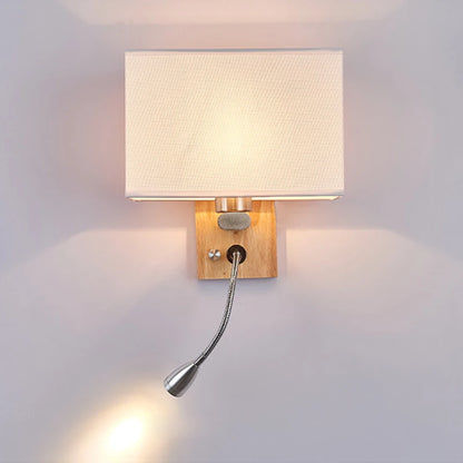 Wooden Wall Light With Oval/Rectangle Fabric Shade Base Switch Hotel Room Bedroom Frosted-glass Wall Sconce 1W Reading Spotlight