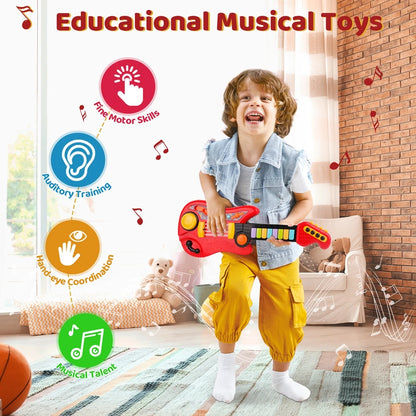 2 In 1 Electric Kids Guitar Toy Foldable Toy Guitar Piano Beginners Musical Instruments Early Education Best Gift for Boys Girls