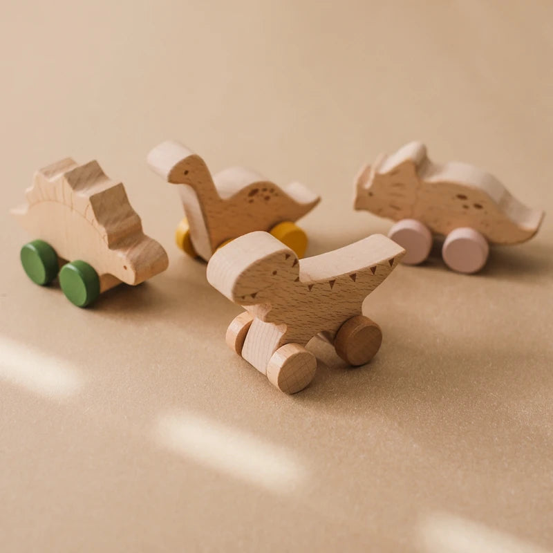 1PC Baby Toy Beech Wood Block Cartoon Dinosaur Car Educational Montessori Toy Baby Teething Play Gym Baby Birthday Gift Products