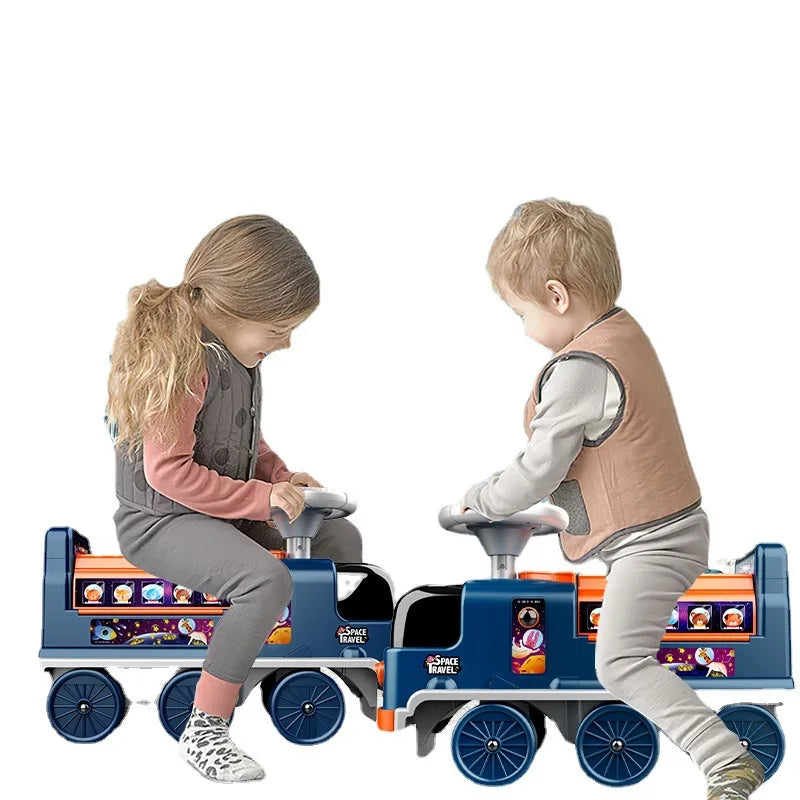 Fire Police Space Car Parking Stroller Toy Children Kids Rail Track Free Wheel Ride On Car for Kids Boys 2-In-1 Telling Story