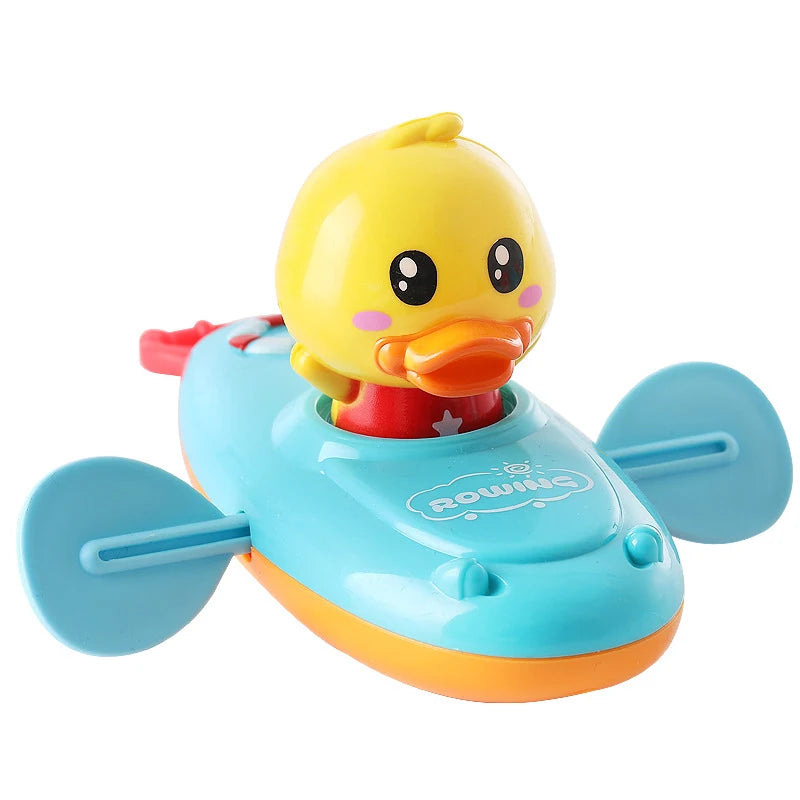 Children Bath Water Playing Toys Chain Rowing Boat Swim Floating Cartoon Duck Infant Baby Early Education Bathroom Beach Gifts