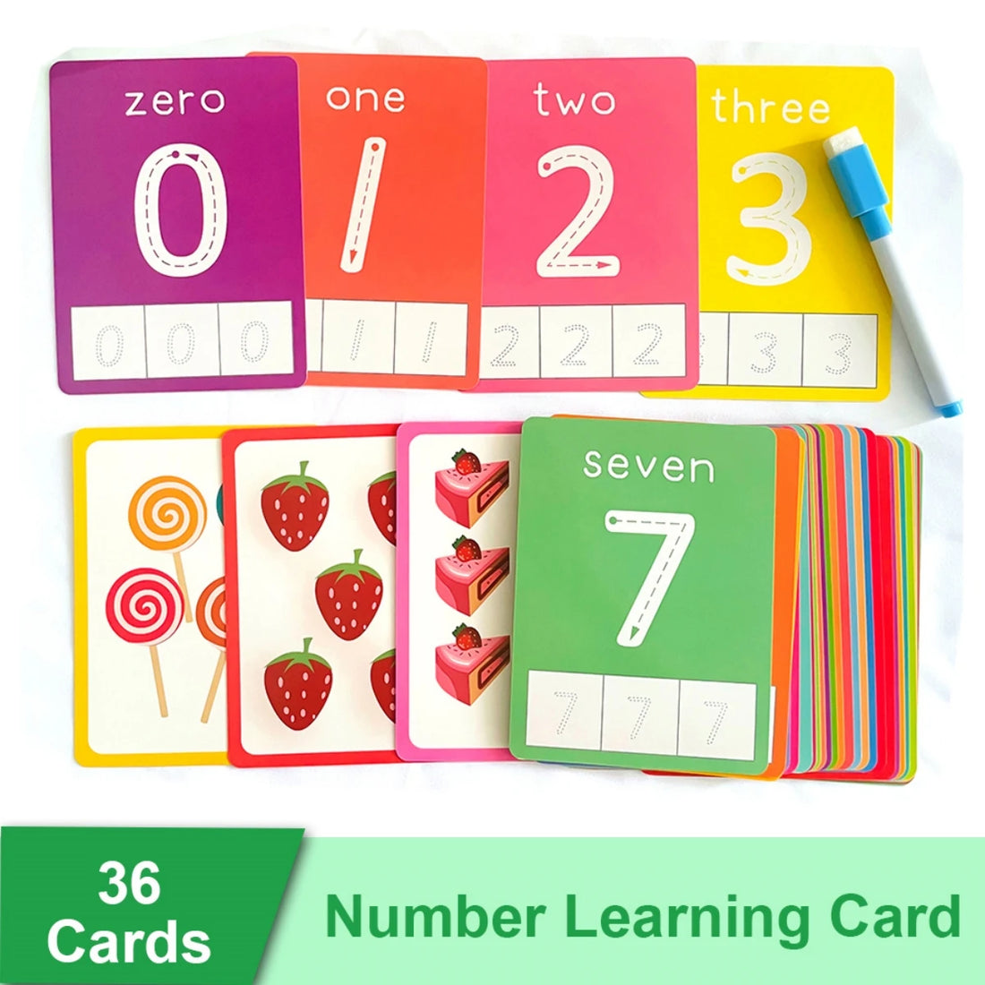 36 Cards Children Reading and Writing Number Cognition Flashcard Maths Learning Cards Baby Montessori Kids Early Educational Toy