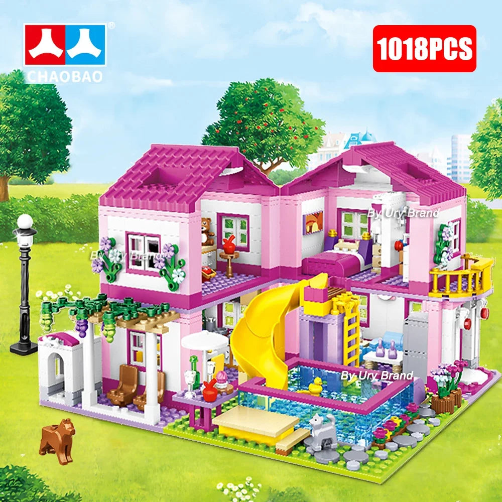 Friends City House Summer Holiday Villa Castle Building Blocks Sets Figures Swimming Pool DIY Toys for Kids Girls Christmas Gift