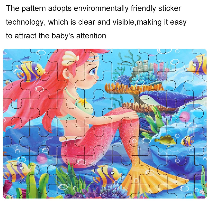 Puzzles for kids wooden Puzzle Toy Cartoon Animals  Mermaid Princess Education Montessori Gift for Children