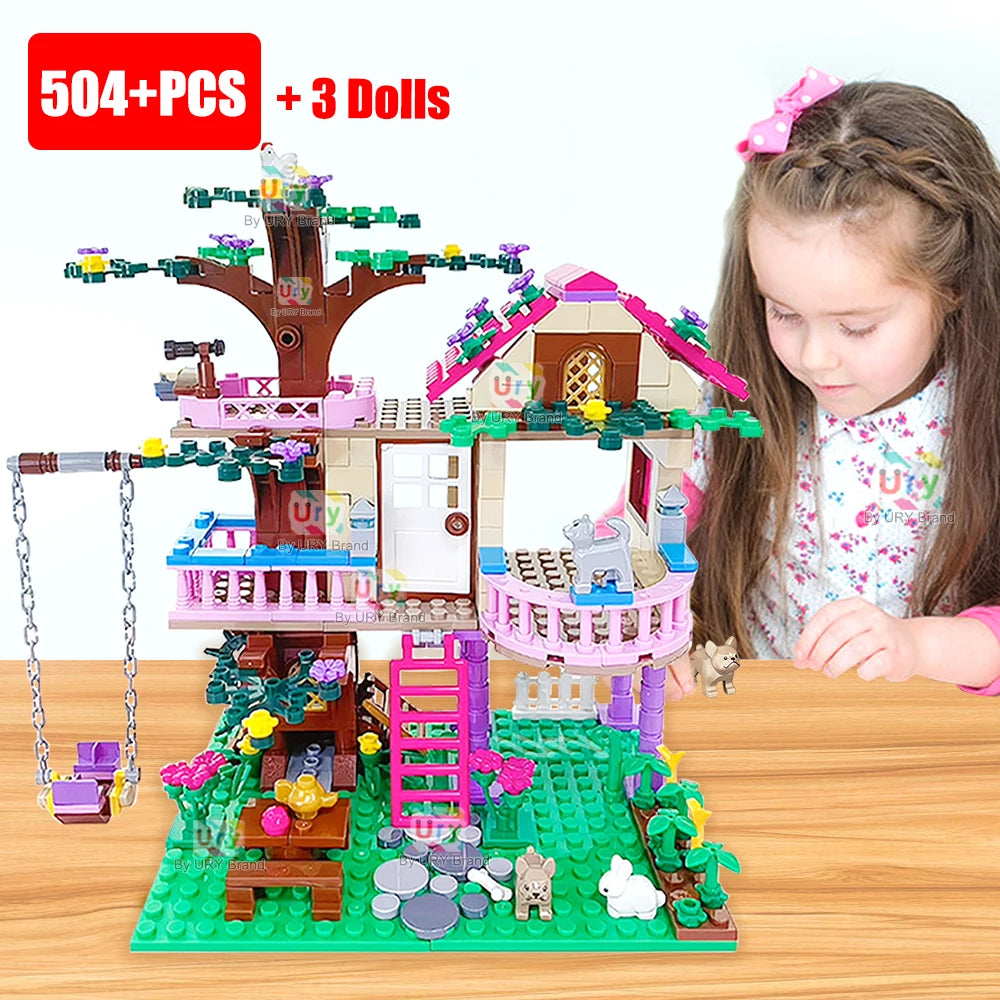 Friends City Tree House Summer Holiday Villa Castle Building Blocks Sets Figures Garden DIY Toys for Kids Girl Birthday Gift