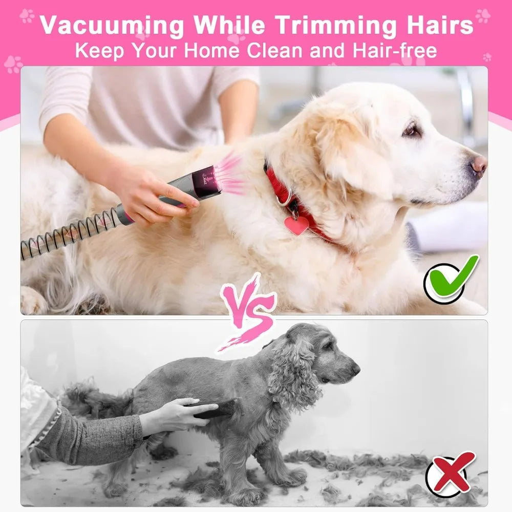 Dog Grooming Kit Pet Hair Dryer/Vacuum/Massage Comb/Nail Grinder/Paw Trimmer All-in-One 15kpa Blow/Suck Trim Clean Pet's Hair