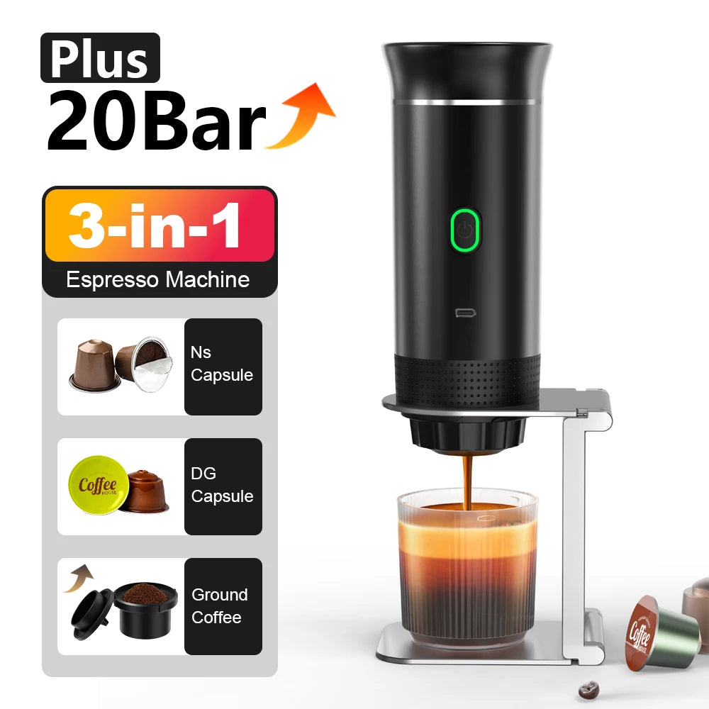 Wireless Electric Portable Espresso Coffee Machine for Car &amp; Home Camping Coffee Maker 3-in-1 Capsule Powder Travel Coffee Maker