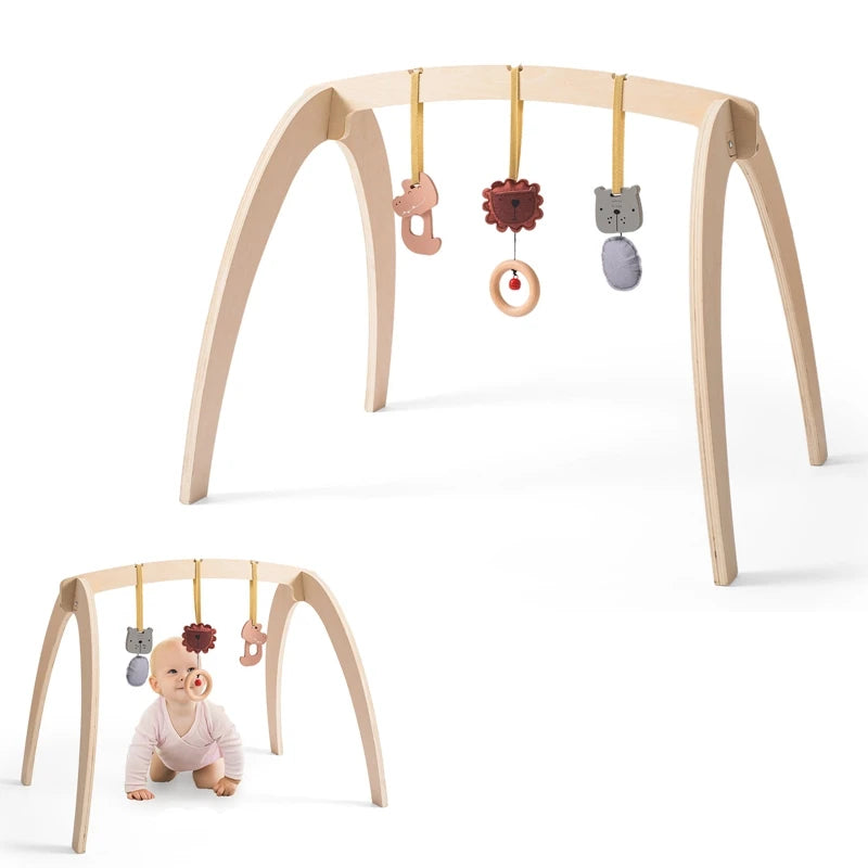 1Set Baby Wooden Rattle Toys Play Gym Mobile Hanging Sensory Toys Foldable Play Gym Frame Activity Gym Baby Holder Bracket Gifts