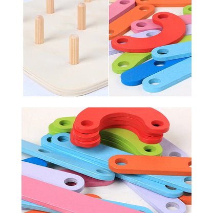 Geometric Column Set Digital Number Alphabet Letter Learning Word Toy Animal Wooden Puzzle Game Educational Toys Kids