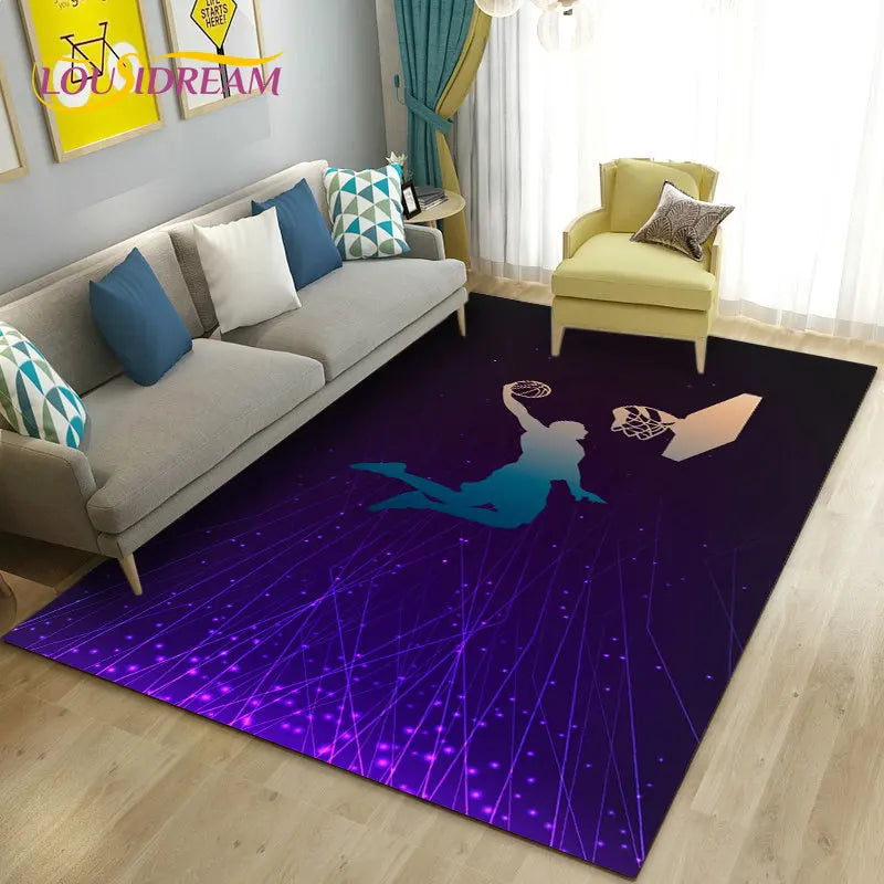 3D Basketball Area Rug Large,Carpet Rug for Living Room Bedroom Sofa Doormat Kitchen Decoration,Kid Play Game Non-slip Floor Mat