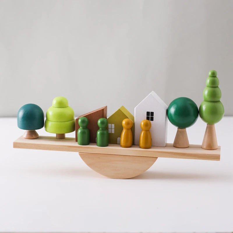 Wooden Baby Animal Balance Board Threading Toys Wooden Seesaw Stacking Toys Blocks Board Games Montessori Educational Baby Gifts