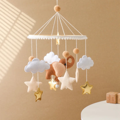 Wooden Baby Rattle Mobile 0-12Month Soft Felt Cartoon Sheep Star Moon Newborn Music Box Hanging Bed Bell Mobile Crib Bracket Toy