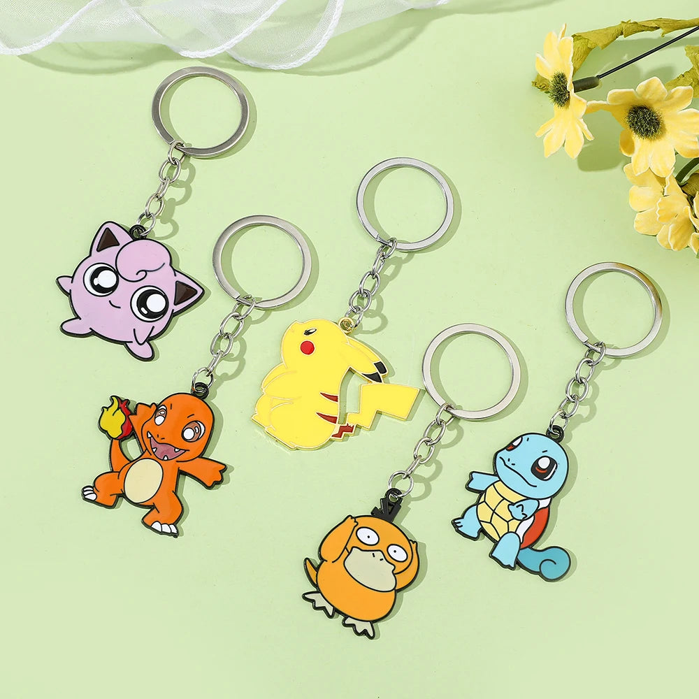 Wholesale Kawaii  Jigglypuff Pink Girl Keychains for Kids Cute Anime Pikachu Squirtle Psyduck Charmander Souvenirs Gift