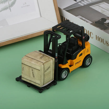 Alloy Die-Cast Model Vehicle Construction Forklift Friction Toy W/ Cargo Pallet Interactive Toy For Boys Girls Xmas Gift