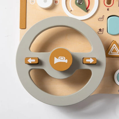 Baby Wooden Montessori Toys Steering Wheel Busy Board Wooden Sensory Toys for Toddlers Preschool Travel Learning Activities