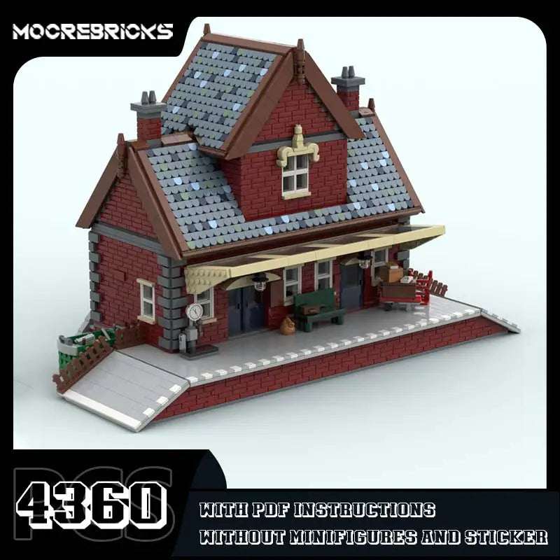 Countryside Landmark Architecture Model Building Blocks Village Train Station Popular View Bricks Children&