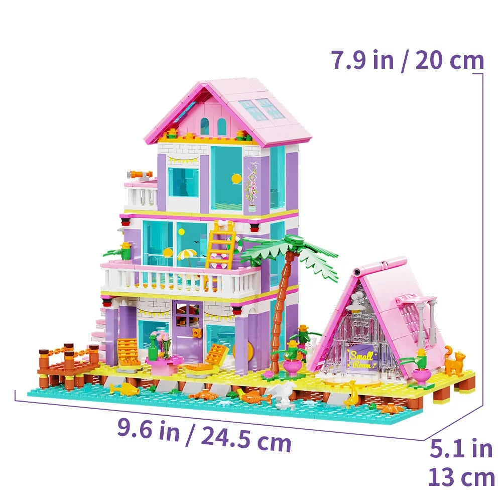 Girl Beach House Building Blocks Toys for Girls Age 8+, Seaside Villa Friends Building Set with Light, 791pcs Mini Bricks