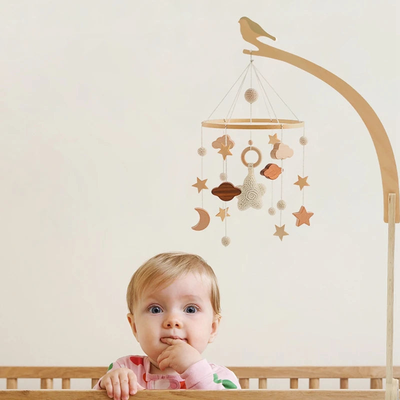 Baby Wooden Bird Shape Bed Bell Bracket Mobile Hanging Rattles Toy Hanger Baby Crib Mobile Bed Bell Toy Holder Arm Bracket Gifts