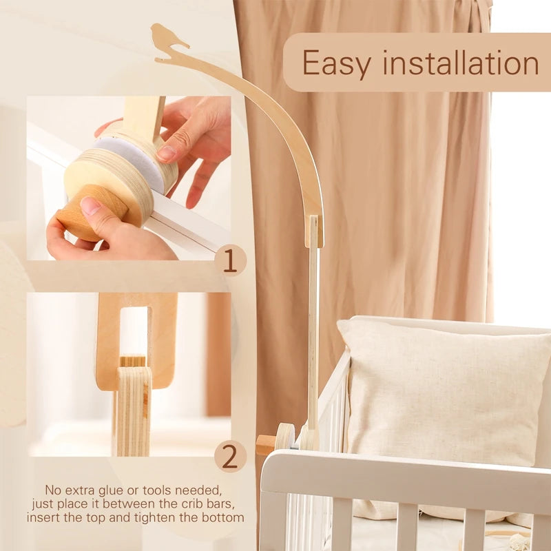 Baby Wooden Bird Shape Bed Bell Bracket Mobile Hanging Rattles Toy Hanger Baby Crib Mobile Bed Bell Toy Holder Arm Bracket Gifts